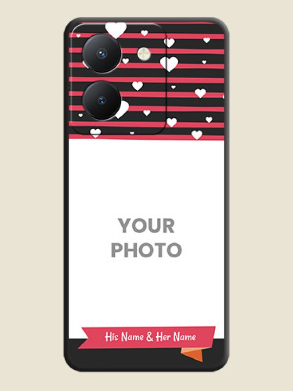 Custom White Color Love Symbols with Pink Lines Pattern on Space Black Custom Soft Matte Phone Cases - Vivo Y36 - alternate view