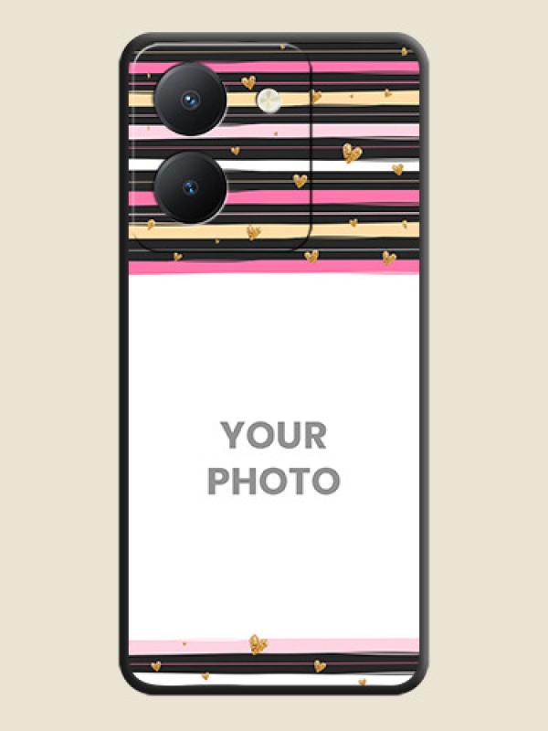 Custom Multicolor Lines and Golden Love Symbols Design - Photo on Space Black Soft Matte Mobile Cover - Vivo Y36 - alternate view