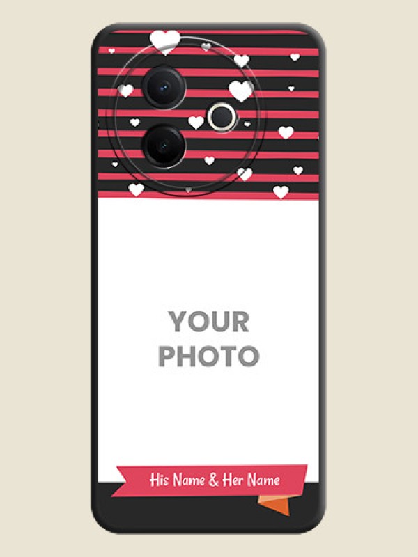 Custom White Color Love Symbols with Pink Lines Pattern On Space Black Custom Soft Matte Mobile Back Cover - Vivo Y39 5G - alternate view