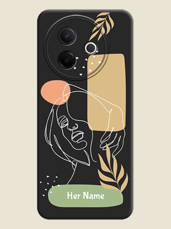 Custom Custom Text With Line Art Of Women & Leaves Design On Space Black Custom Soft Matte Mobile Back Cover - Vivo Y39 5G - alternate view
