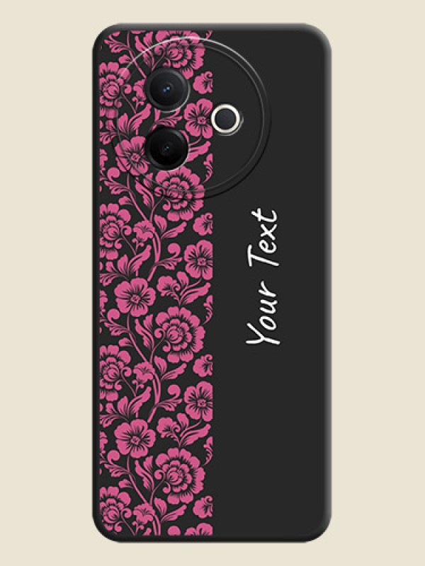 Custom Pink Floral Pattern Design With Custom Text On Space Black Custom Soft Matte Mobile Back Cover - Vivo Y39 5G - alternate view