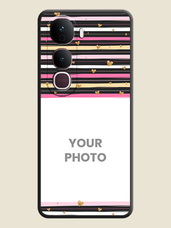 Custom Multicolor Lines and Golden Love Symbols Design on Photo On Space Black Custom Soft Matte Mobile Back Cover - Vivo Y400 Pro 5G - alternate view
