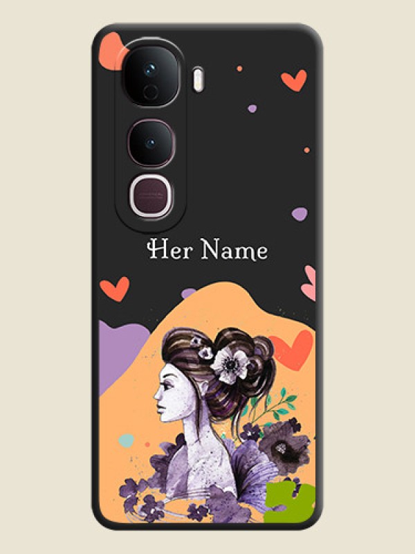 Custom Namecase For Her With Fancy Lady Image On Space Black Custom Soft Matte Mobile Back Cover - Vivo Y400 Pro 5G - alternate view