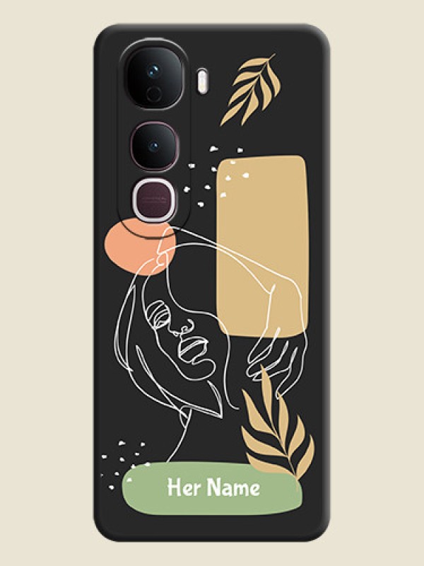 Custom Custom Text With Line Art Of Women & Leaves Design On Space Black Custom Soft Matte Mobile Back Cover - Vivo Y400 Pro 5G - alternate view