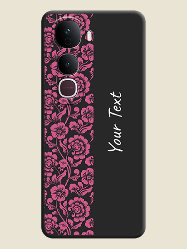 Custom Pink Floral Pattern Design With Custom Text On Space Black Custom Soft Matte Mobile Back Cover - Vivo Y400 Pro 5G - alternate view