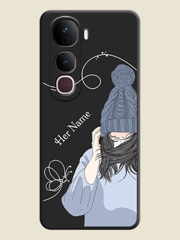 Custom Girl With Blue Winter Outfiit Custom Text Design On Space Black Custom Soft Matte Mobile Back Cover - Vivo Y400 Pro 5G - alternate view