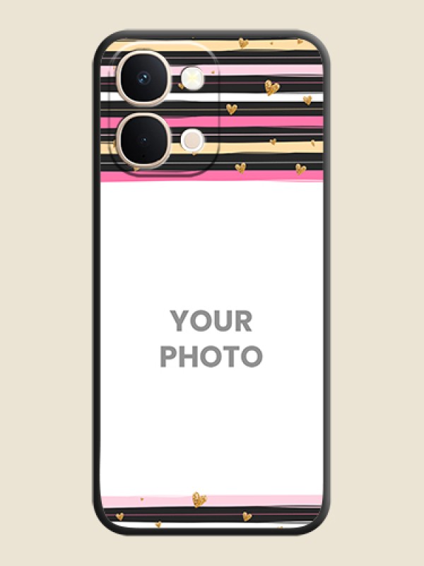 Custom Multicolor Lines and Golden Love Symbols Design on Photo On Space Black Custom Soft Matte Mobile Back Cover - Vivo Y51 Pro 5G - alternate view