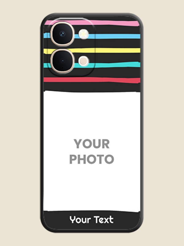 Custom Multicolor Lines with Image On Space Black Custom Soft Matte Mobile Back Cover - Vivo Y51 Pro 5G - alternate view