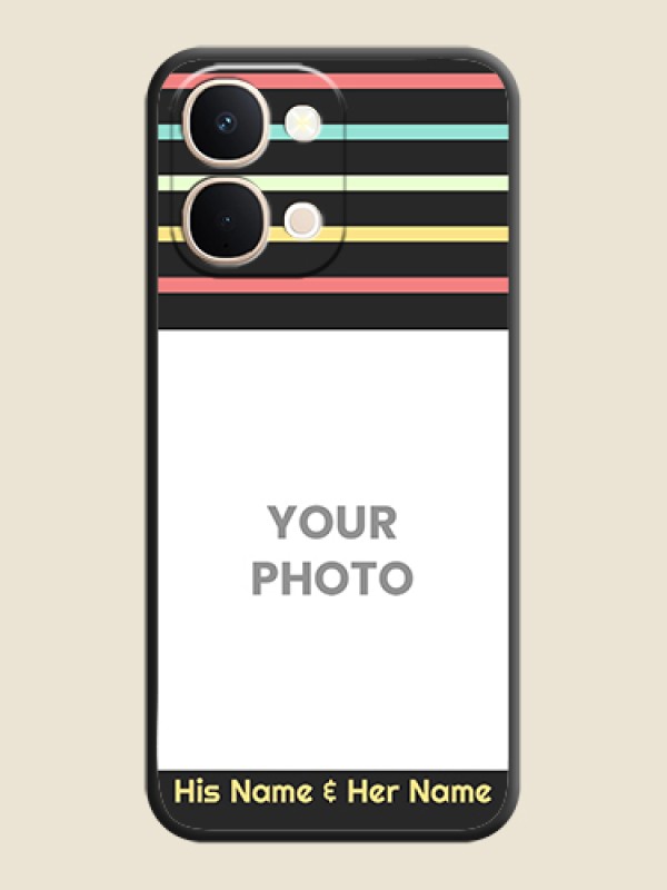 Custom Color Stripes with Photo and Text on Photo On Space Black Custom Soft Matte Mobile Back Cover - Vivo Y51 Pro 5G - alternate view