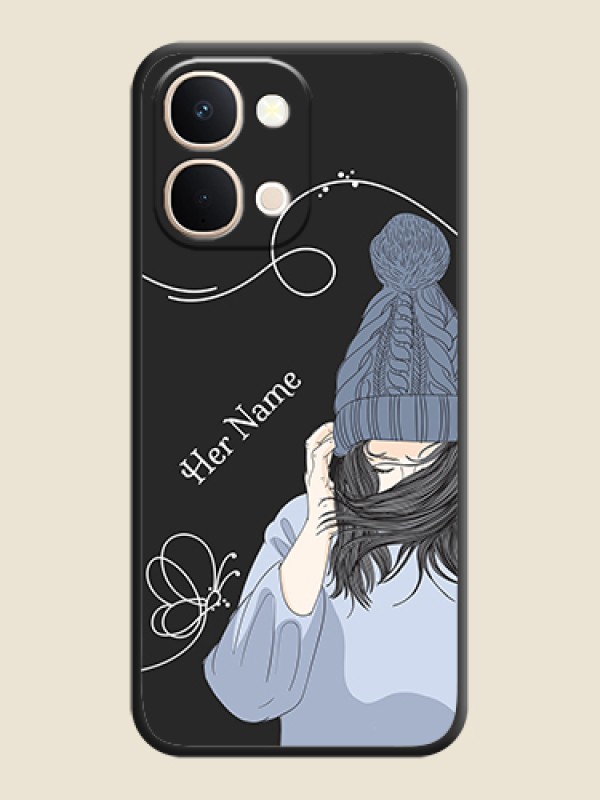 Custom Girl With Blue Winter Outfiit Custom Text Design On Space Black Custom Soft Matte Mobile Back Cover - Vivo Y51 Pro 5G - alternate view