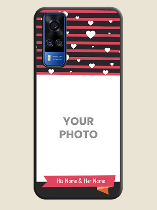 Custom White Color Love Symbols with Pink Lines Pattern on Space Black Custom Soft Matte Phone Cases - Vivo Y51A - alternate view