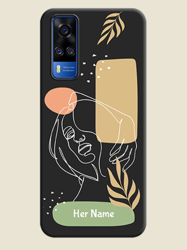 Custom Custom Text With Line Art Of Women & Leaves Design On Space Black Personalized Soft Matte Phone Covers -Vivo Y51A - alternate view
