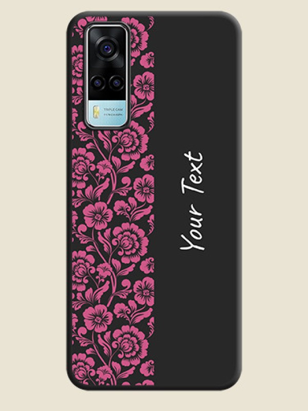 Custom Pink Floral Pattern Design With Custom Text On Space Black Personalized Soft Matte Phone Covers -Vivo Y53S - alternate view