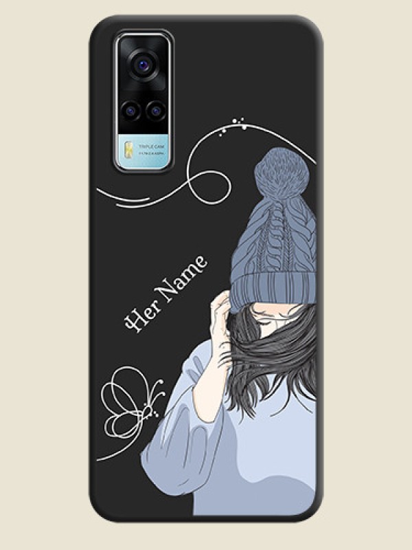 Custom Girl With Blue Winter Outfiit Custom Text Design On Space Black Personalized Soft Matte Phone Covers -Vivo Y53S - alternate view