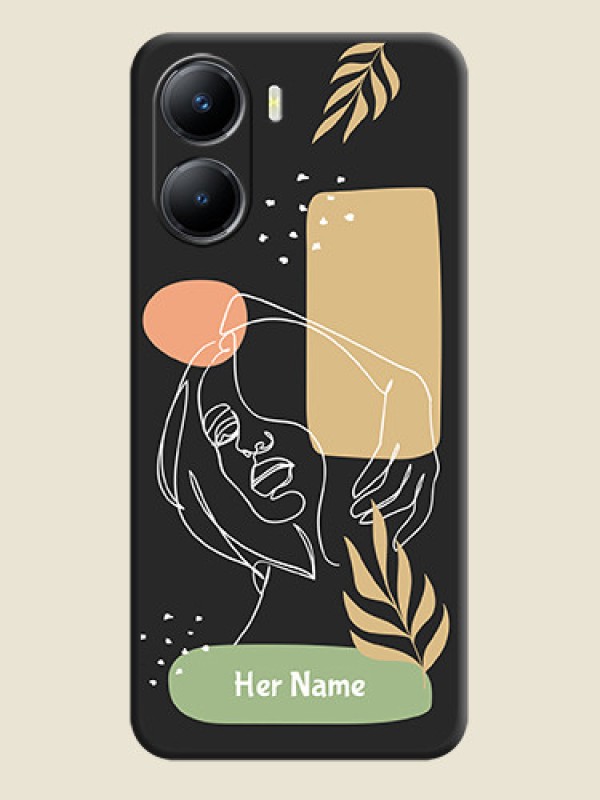 Custom Custom Text With Line Art Of Women & Leaves Design On Space Black Personalized Soft Matte Phone Covers -Vivo Y56 5G - alternate view