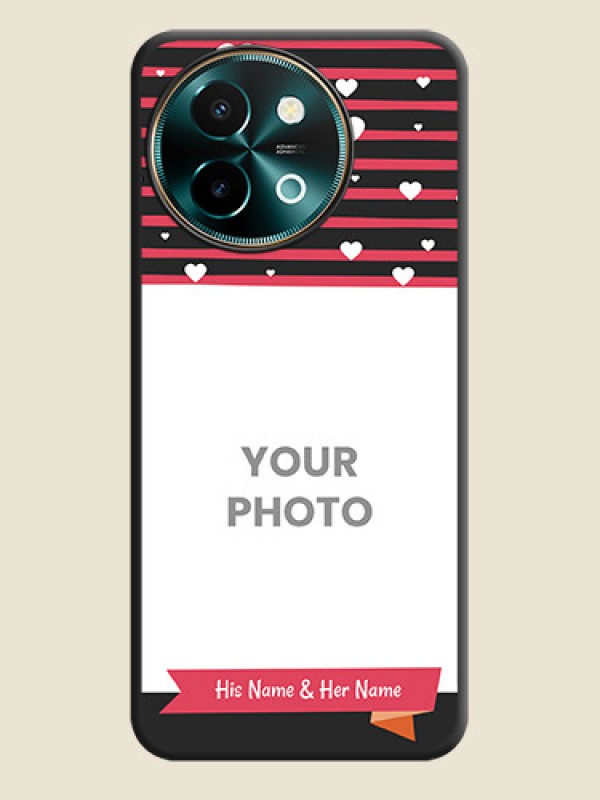 Custom White Color Love Symbols with Pink Lines Pattern On Space Black Custom Soft Matte Mobile Back Cover - Vivo Y58 5G - alternate view