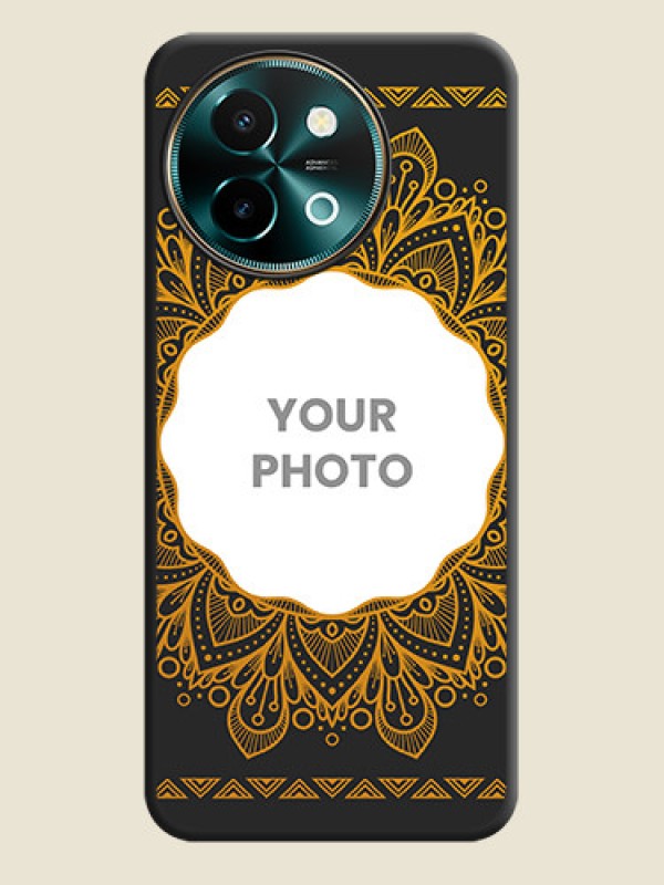 Custom Round Image with Floral Design On Space Black Custom Soft Matte Mobile Back Cover - Vivo Y58 5G - alternate view
