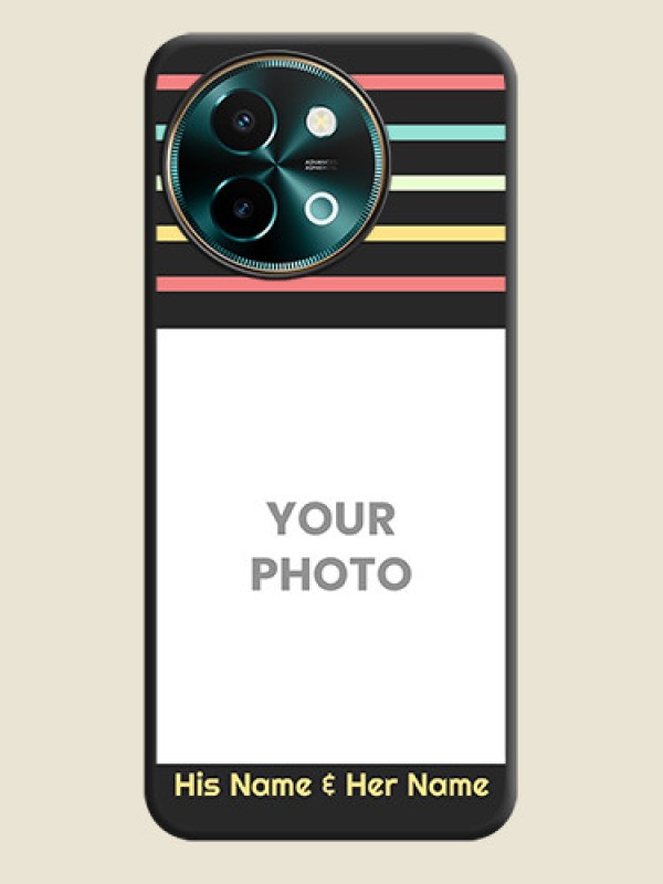 Custom Color Stripes with Photo and Text on Photo On Space Black Custom Soft Matte Mobile Back Cover - Vivo Y58 5G - alternate view