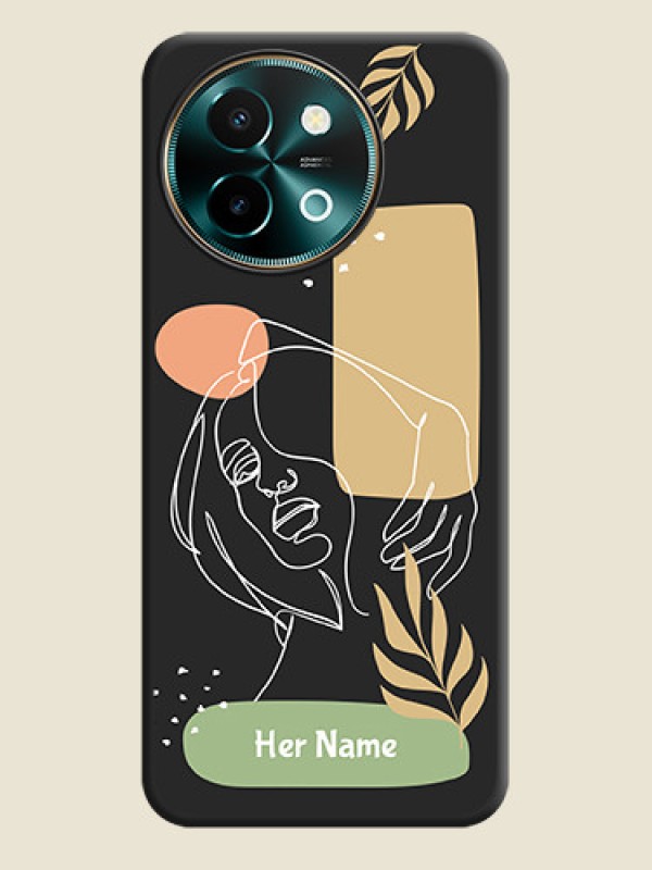 Custom Custom Text With Line Art Of Women & Leaves Design On Space Black Custom Soft Matte Mobile Back Cover - Vivo Y58 5G - alternate view