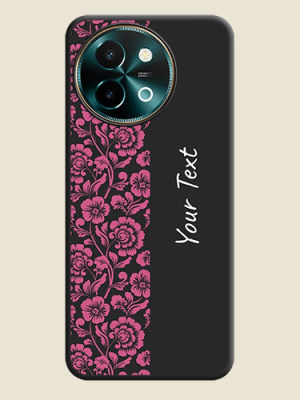 Custom Pink Floral Pattern Design With Custom Text On Space Black Custom Soft Matte Mobile Back Cover - Vivo Y58 5G - alternate view