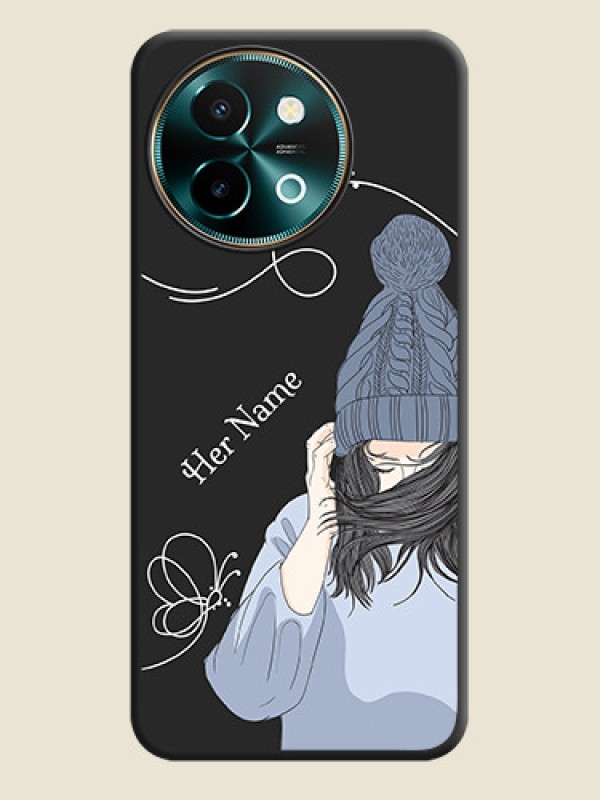 Custom Girl With Blue Winter Outfiit Custom Text Design On Space Black Custom Soft Matte Mobile Back Cover - Vivo Y58 5G - alternate view