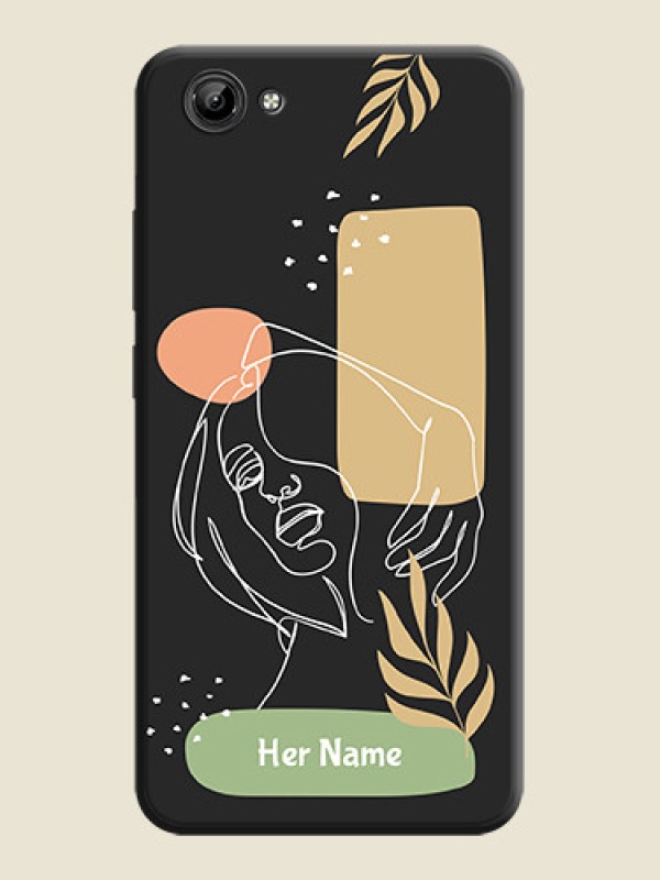 Custom Custom Text With Line Art Of Women & Leaves Design On Space Black Personalized Soft Matte Phone Covers -Vivo Y71 - alternate view