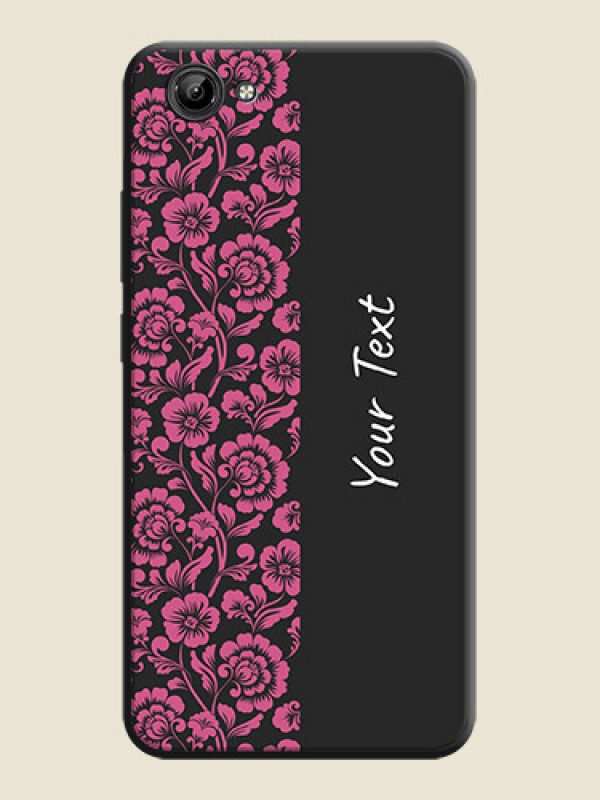 Custom Pink Floral Pattern Design With Custom Text On Space Black Personalized Soft Matte Phone Covers -Vivo Y71 - alternate view