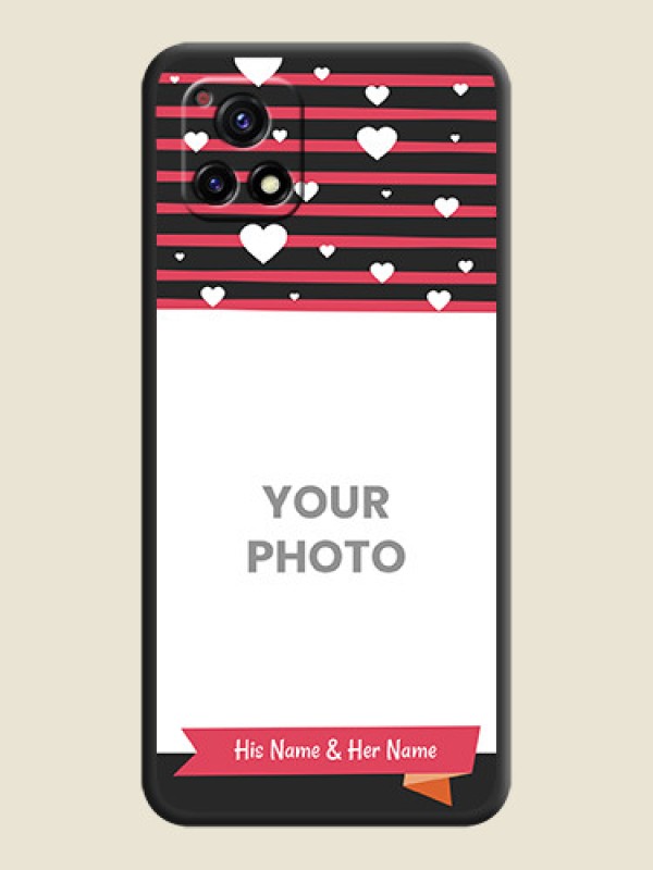 Custom White Color Love Symbols with Pink Lines Pattern on Space Black Custom Soft Matte Phone Cases - Vivo Y72 5G - alternate view