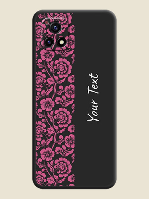 Custom Pink Floral Pattern Design With Custom Text On Space Black Personalized Soft Matte Phone Covers -Vivo Y72 5G - alternate view