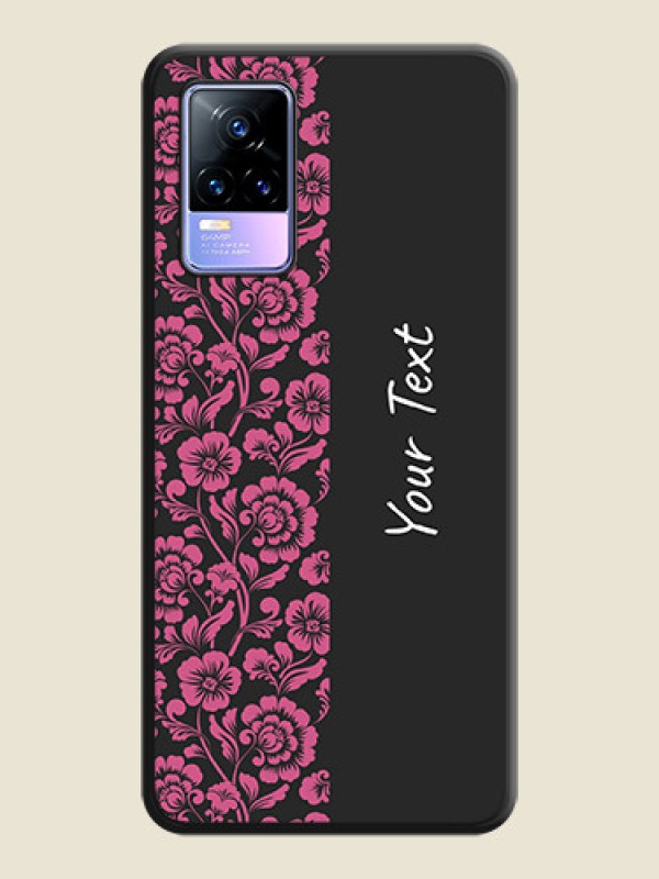 Custom Pink Floral Pattern Design With Custom Text On Space Black Personalized Soft Matte Phone Covers -Vivo Y73 - alternate view