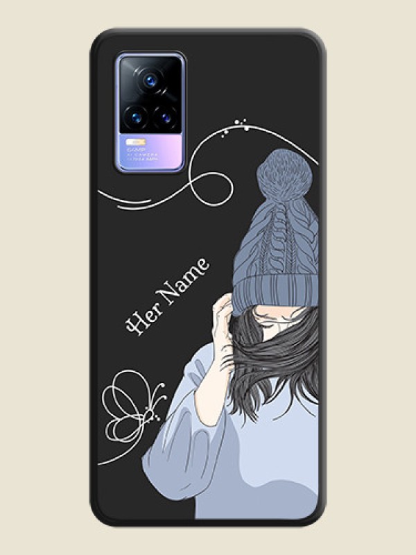 Custom Girl With Blue Winter Outfiit Custom Text Design On Space Black Personalized Soft Matte Phone Covers -Vivo Y73 - alternate view