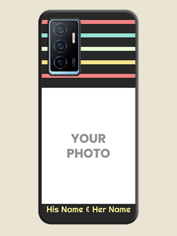 Custom Color Stripes with Photo and Text on Photo on Space Black Soft Matte Mobile Case - Vivo Y75 4G - alternate view