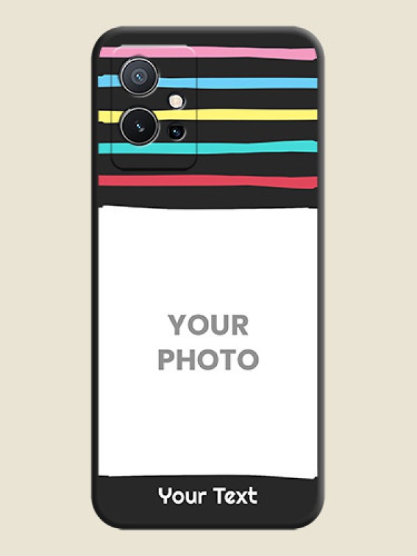 Custom Multicolor Lines with Image on Space Black Personalized Soft Matte Phone Covers - Vivo Y75 5G - alternate view