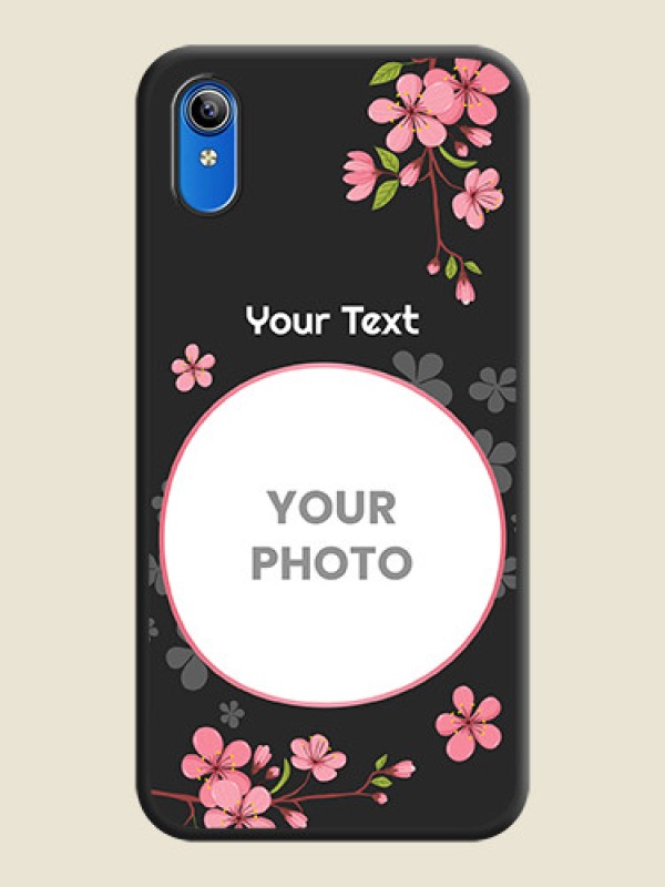 Custom Round Image with Pink Color Floral Design on Photo on Space Black Soft Matte Back Cover - Vivo Y91i - alternate view