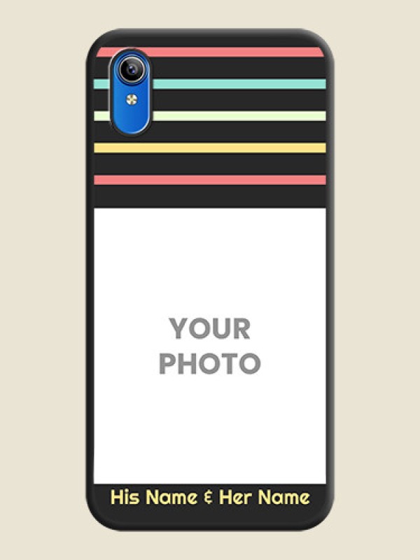 Custom Color Stripes with Photo and Text on Photo on Space Black Soft Matte Mobile Case - Vivo Y91i - alternate view