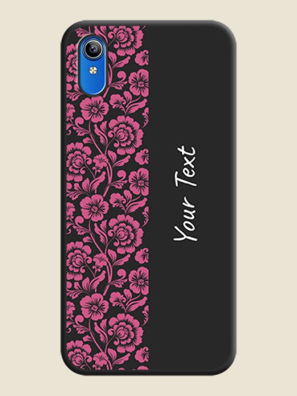 Custom Pink Floral Pattern Design With Custom Text On Space Black Personalized Soft Matte Phone Covers -Vivo Y91I - alternate view