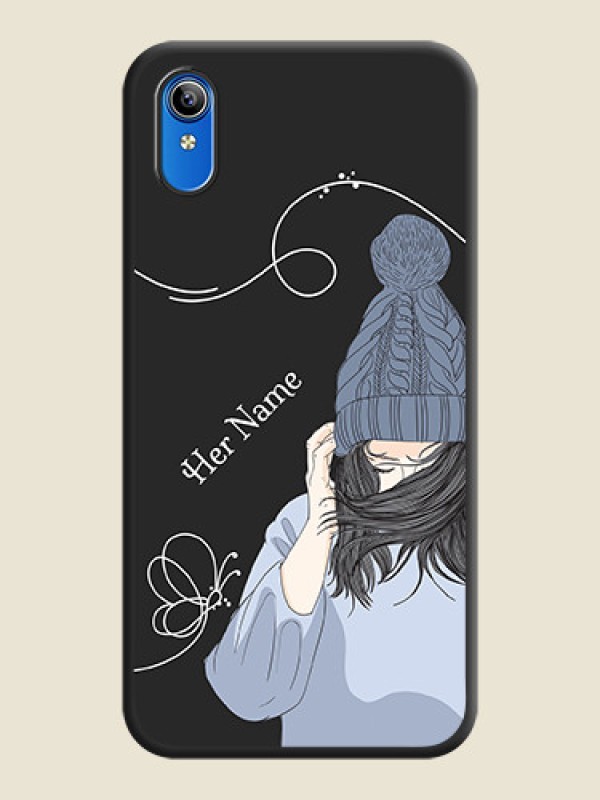Custom Girl With Blue Winter Outfiit Custom Text Design On Space Black Personalized Soft Matte Phone Covers -Vivo Y91I - alternate view
