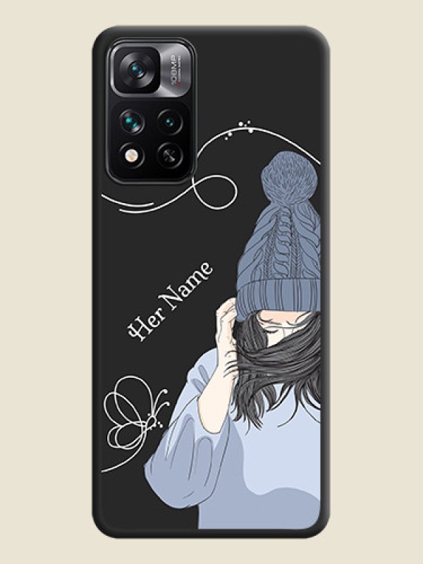 Custom Girl With Blue Winter Outfiit Custom Text Design On Space Black Personalized Soft Matte Phone Covers -Xiaomi 11I 5G - alternate view