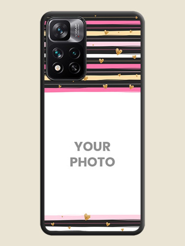 Custom Multicolor Lines and Golden Love Symbols Design on Photo on Space Black Soft Matte Mobile Cover - Xiaomi 11i Hypercharge 5G - alternate view
