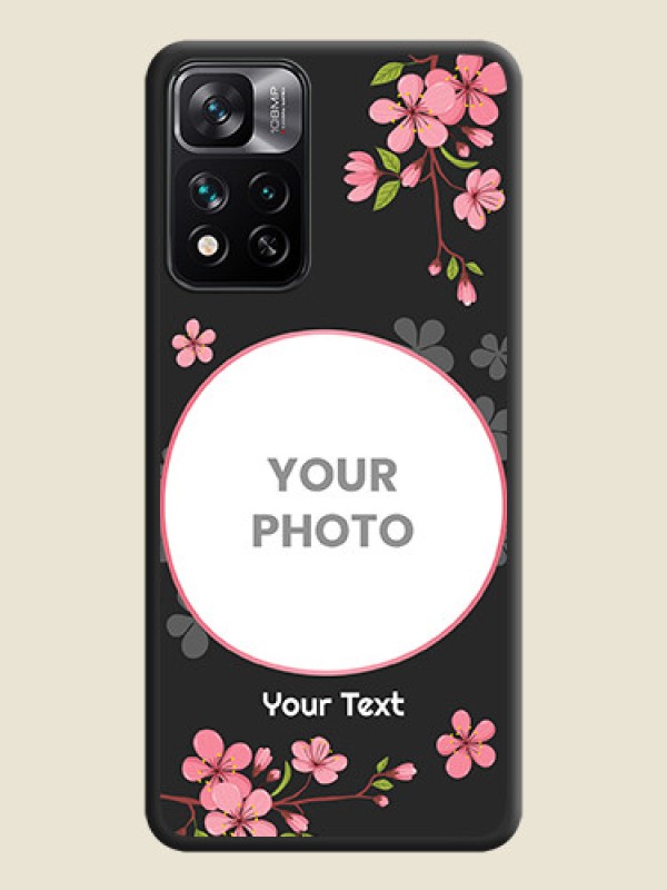Custom Round Image with Pink Color Floral Design on Photo on Space Black Soft Matte Back Cover - Xiaomi 11i Hypercharge 5G - alternate view