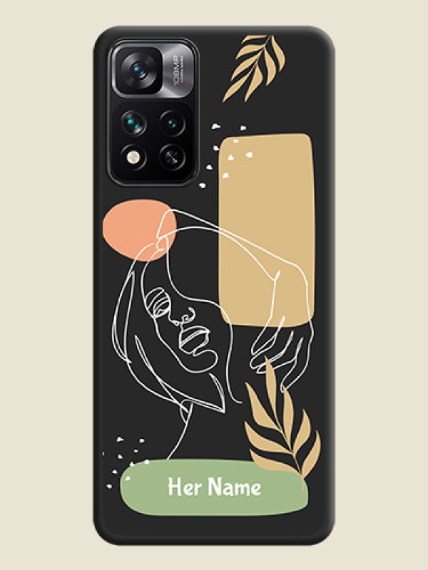 Custom Custom Text With Line Art Of Women & Leaves Design On Space Black Personalized Soft Matte Phone Covers -Xiaomi 11I Hypercharge 5G - alternate view