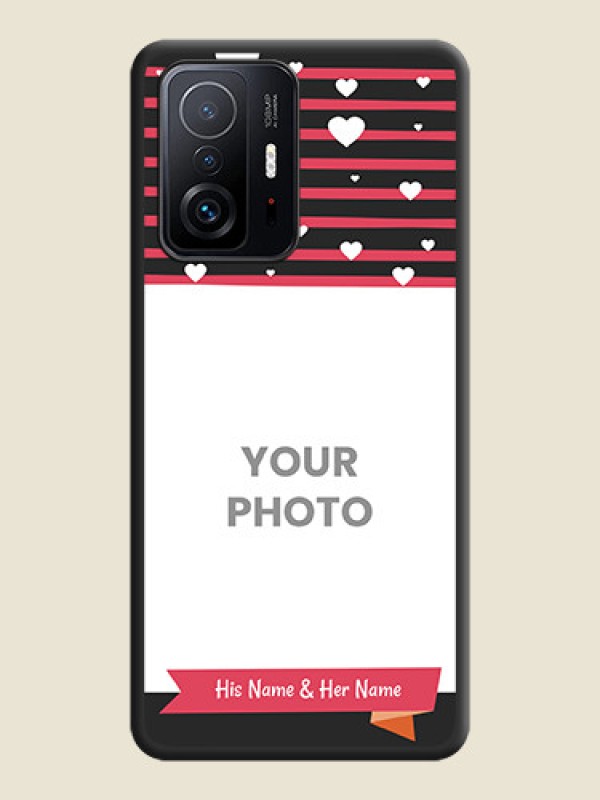 Custom White Color Love Symbols with Pink Lines Pattern on Space Black Custom Soft Matte Phone Cases - Xiaomi 11T Pro 5G - alternate view