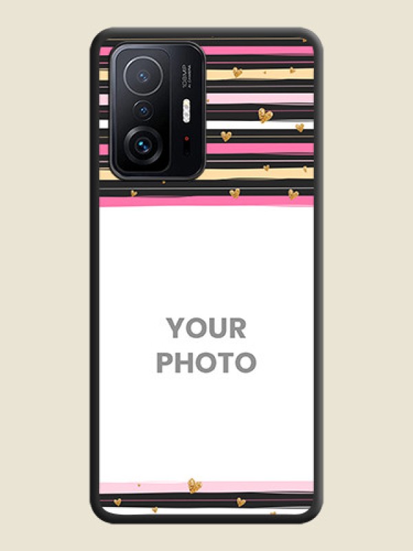 Custom Multicolor Lines and Golden Love Symbols Design on Photo on Space Black Soft Matte Mobile Cover - Xiaomi 11T Pro 5G - alternate view