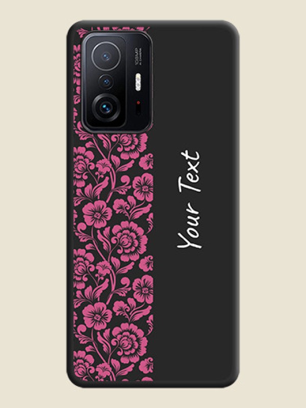 Custom Pink Floral Pattern Design With Custom Text On Space Black Personalized Soft Matte Phone Covers -Xiaomi 11T Pro 5G - alternate view