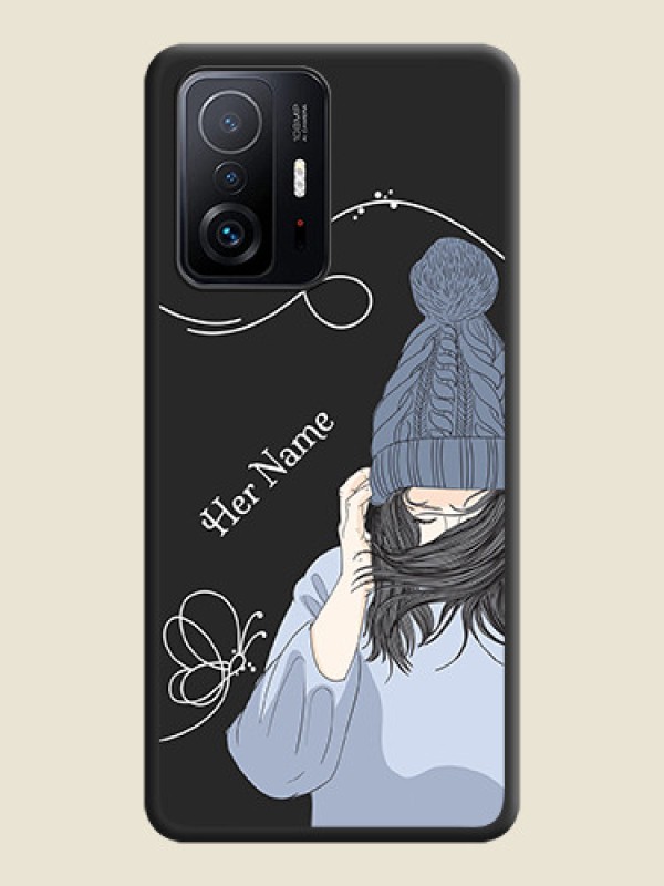 Custom Girl With Blue Winter Outfiit Custom Text Design On Space Black Personalized Soft Matte Phone Covers -Xiaomi 11T Pro 5G - alternate view