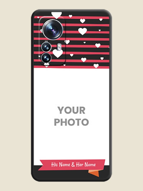 Custom White Color Love Symbols with Pink Lines Pattern on Space Black Custom Soft Matte Phone Cases - Xiaomi 12 Pro 5G - alternate view