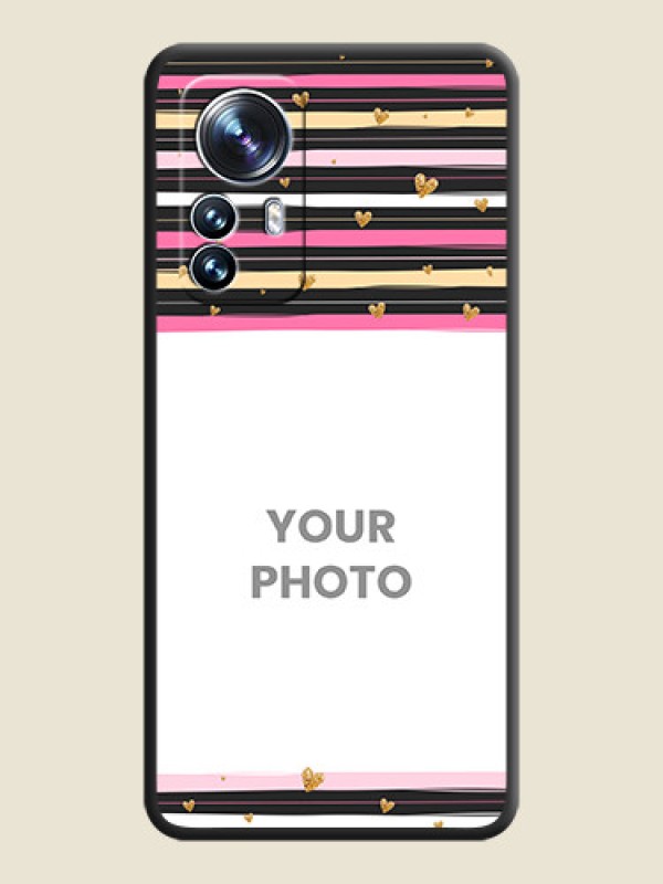 Custom Multicolor Lines and Golden Love Symbols Design on Photo on Space Black Soft Matte Mobile Cover - Xiaomi 12 Pro 5G - alternate view