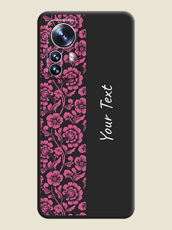 Custom Pink Floral Pattern Design With Custom Text On Space Black Personalized Soft Matte Phone Covers -Xiaomi 12 Pro 5G - alternate view