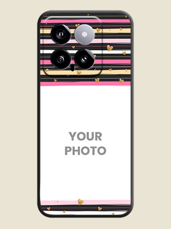 Custom Multicolor Lines and Golden Love Symbols Design - Photo on Space Black Soft Matte Mobile Cover - Xiaomi 14 5G - alternate view