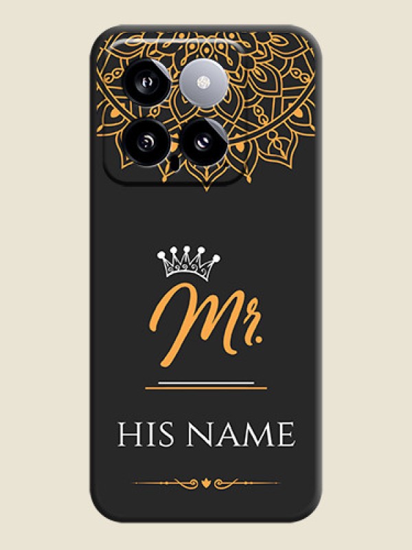 Custom Mr Name with Floral Design on Personalised Space Black Soft Matte Cases - Xiaomi 14 5G - alternate view